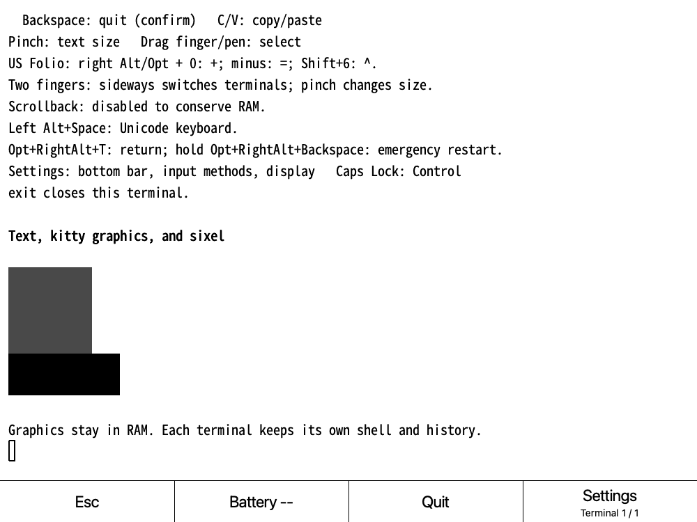 Inkline rendering inline Kitty and sixel protocol test graphics