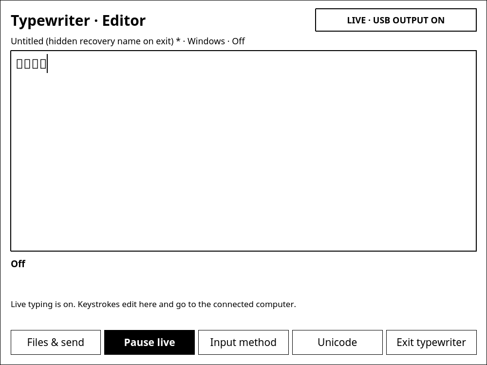 Inkline Typewriter editor with live USB output on